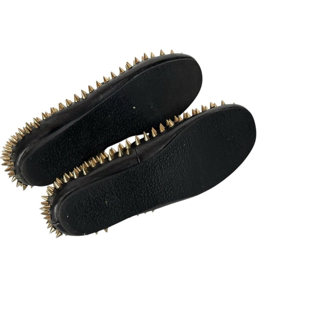 UNIF Hellraisers Womens 5 Spiked Flats Goth Punk Black Gold Leather Whimsigoth - Picture 6 of 8